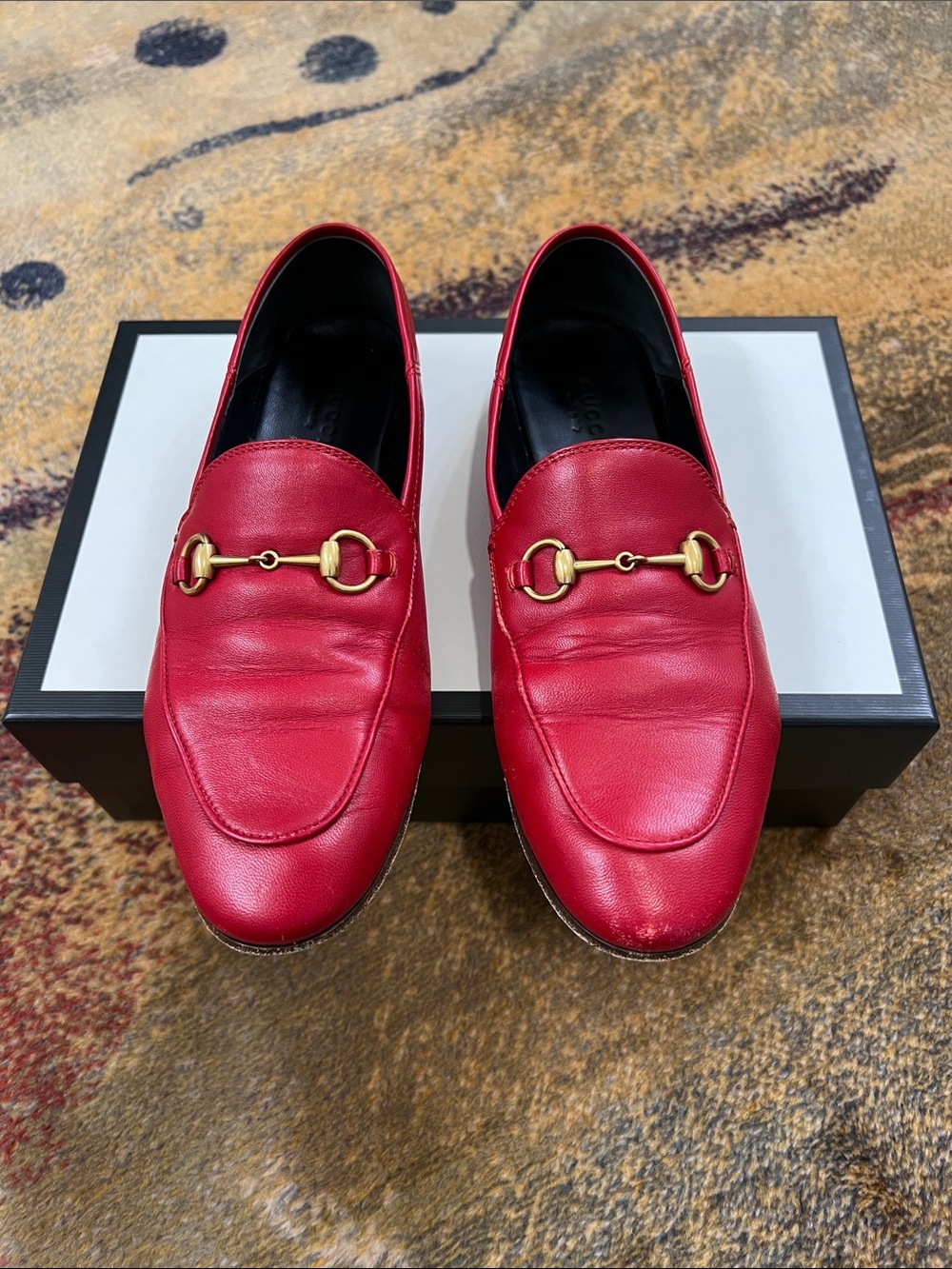 Gucci hibiscus red loafers 38
